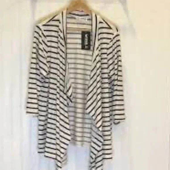 Doubleju | 3/4 Sleeve Striped Nautical Cardigan Sweater Plus Size - Picture 7 of 7